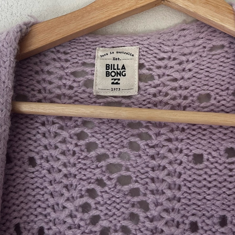 Billabong Medium Lilac Purple Open Front Knit Blissed Out Cardigan - Picture 3 of 6